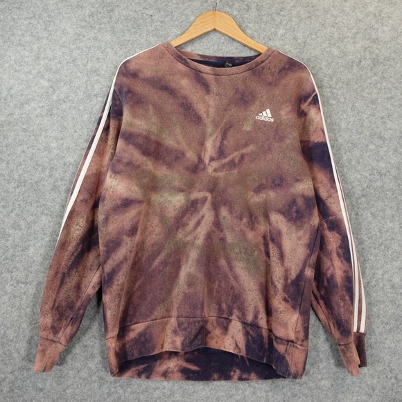 Adidas Tie Dye Sweatshirt Mens Large Brown Shoulder Stripe Distrissed Pullover - Picture 1 of 15